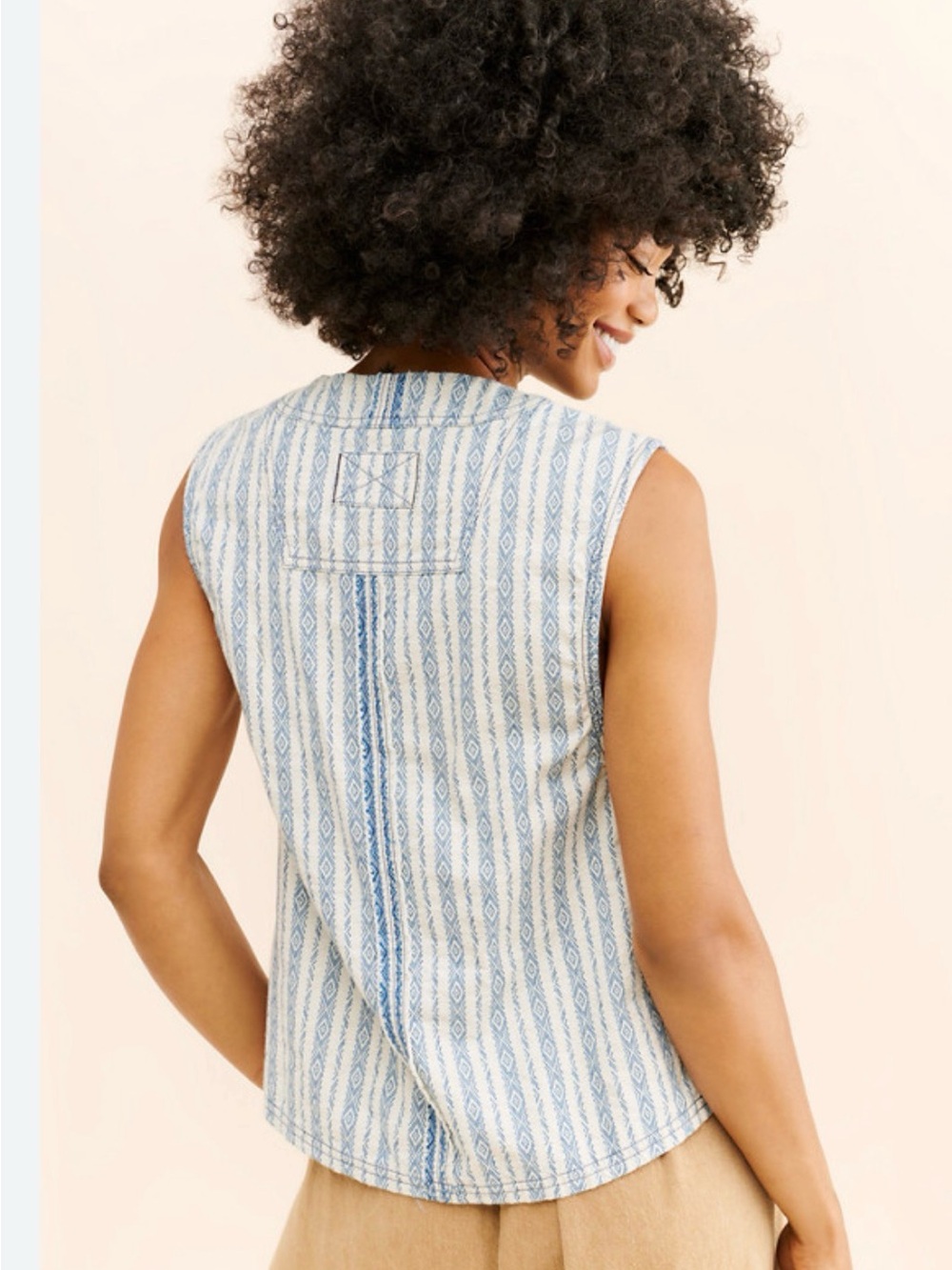 We The Free Blue & White Striped Button-Front Vest - Picture 2 of 7